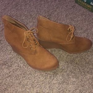 Tan lace up wedges